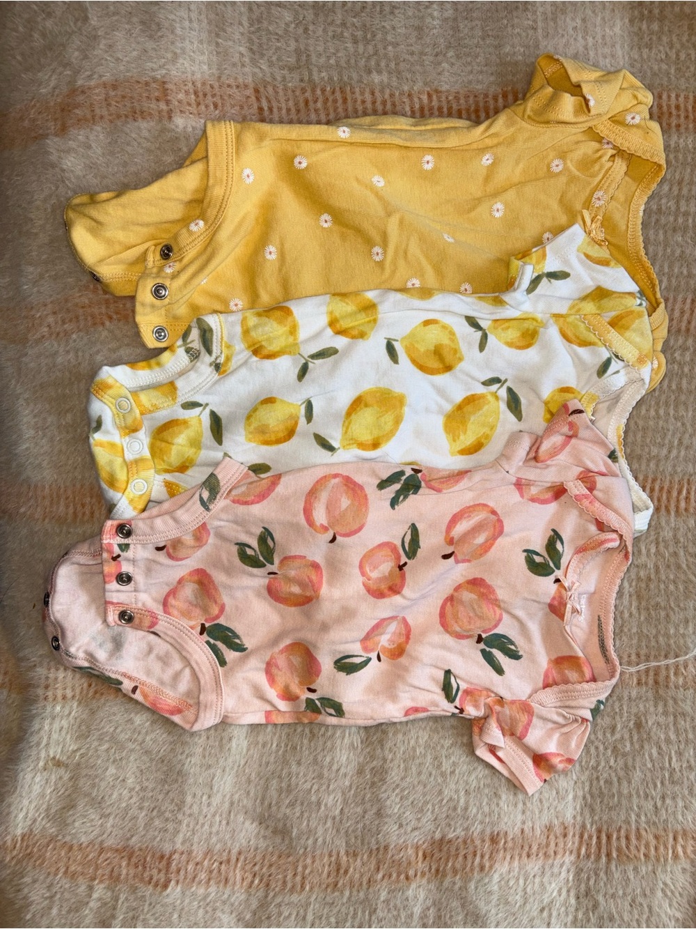 Carter's Yellow, White & Peach Fruit Print Baby One-Piece Bodysuits